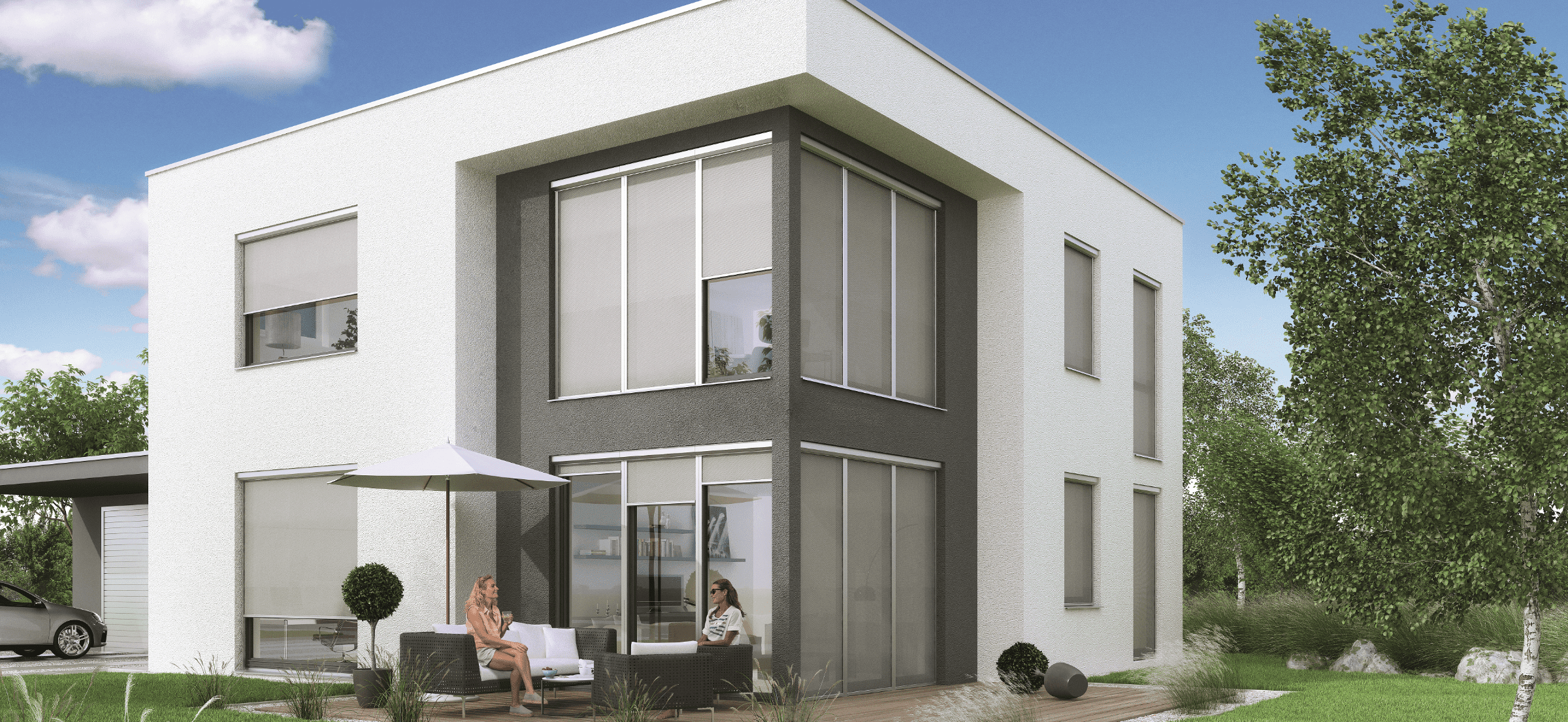 Das Design der Rollläden passt zur Fassade des Hauses