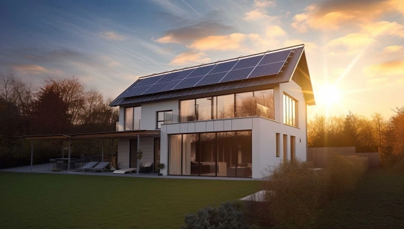 Haus mit Solarzellen nutzt Sonnenenergie